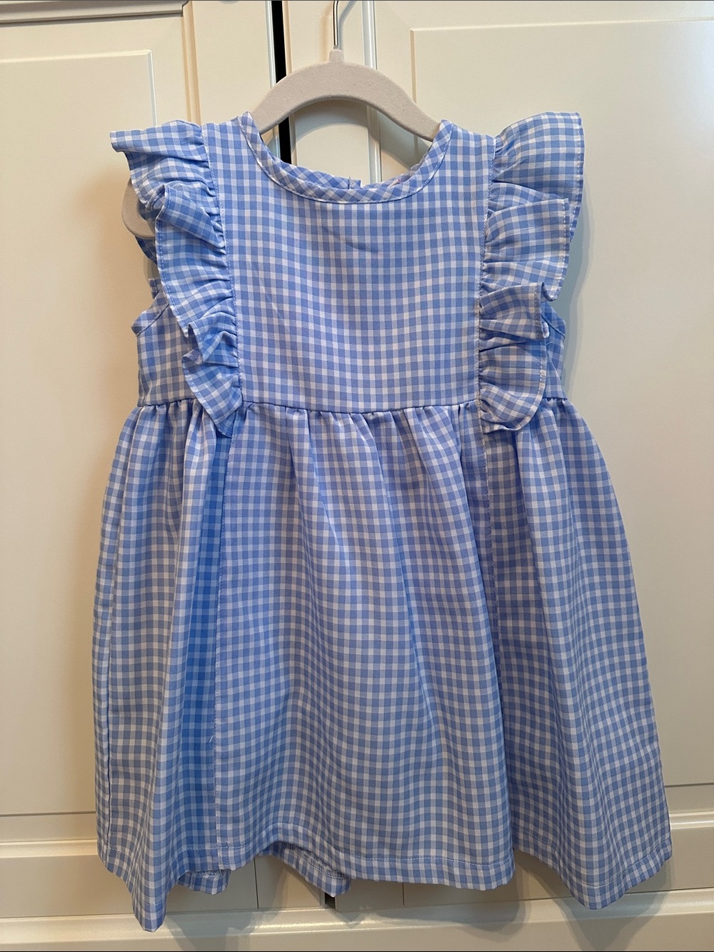 Girls' Blue Gingham Ruffle Sleeve Dress